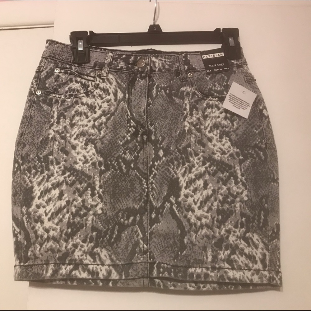 COPY - Grey snake print mini denim skirt by Parisian